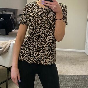 Zara Leopard Print Crewneck Short Sleeve Top